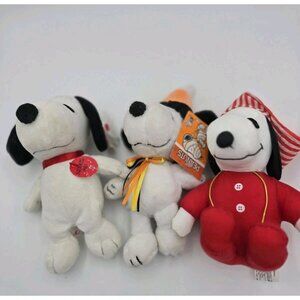 Lot of 3 Peanuts Snoopy Plush Hallmark & Holiday Halloween Christmas 5"